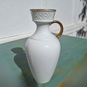 Porcelain Vase Gold Leaf Handle Bavaria Germany Modern Flowers Unique Valentines